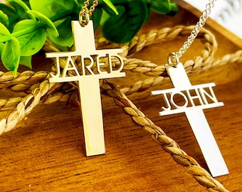 Custom Cross Necklace with Name Sterling Silver