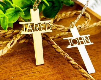 Custom Cross Necklace with Name Sterling Silver