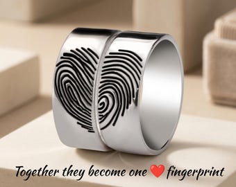 Custom Fingerprint Couple Rings, Matching Wedding Bands