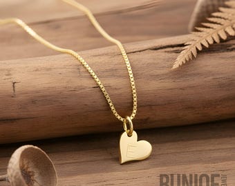 14K Gold Tiny Heart Initial Necklace