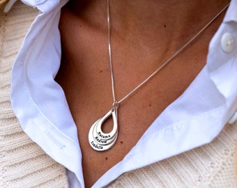 Sterling Silver Teardrop Mom Necklace with Kids Names