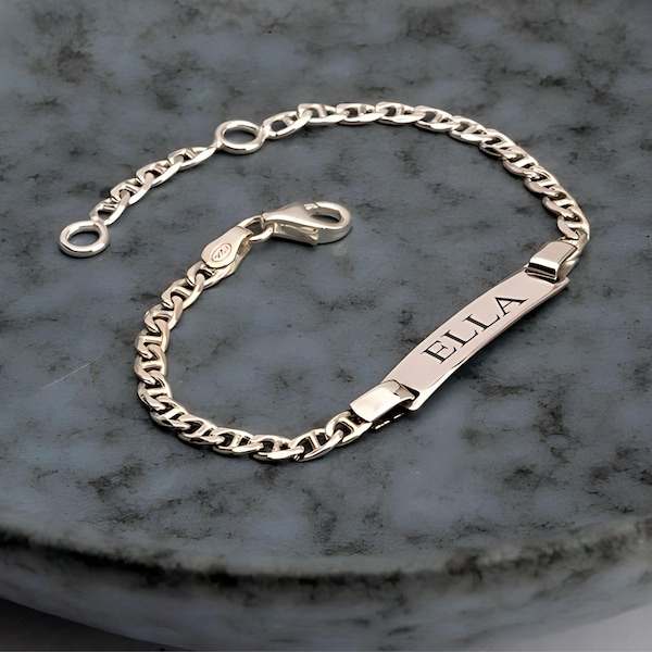 Sterling Silver Baby Name Bracelet – Engraved Kids Jewelry, Personalized Gift