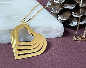Moms Hearts Necklace with Multiple Kids Names