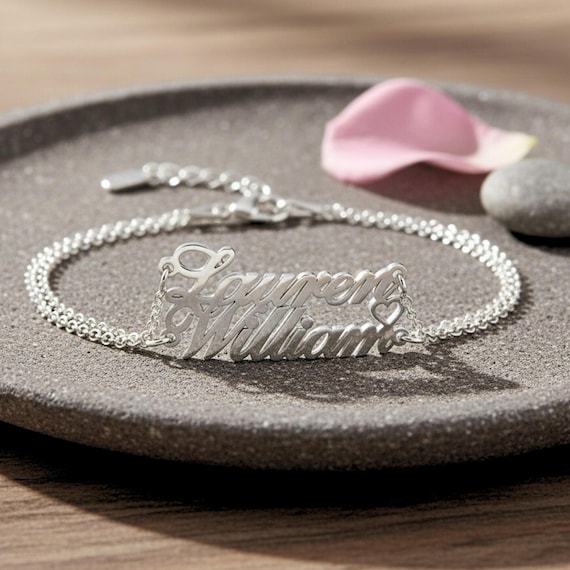 Bracciale da donna con barra a T a doppio cuore in argento