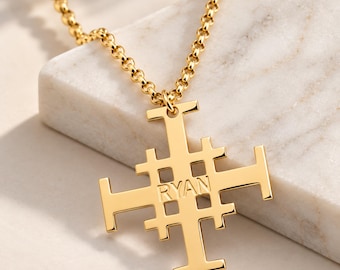 Personalized Jerusalem Cross Necklace for Men