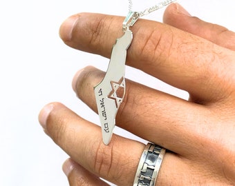 Sterling Silver Israel Map Necklace, Star of David