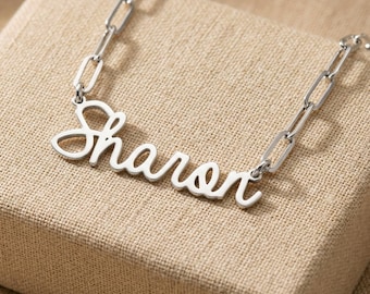 Custom Name Necklace, Sterling Silver, Paperclip Chain