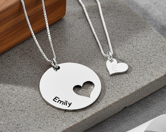 Mother Daughter Puzzle Heart Necklace Set