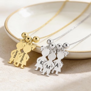 Naszyjnik dla mamy z zawieszkami dla chłopca i dziewczynki, z wieloma imionami dla dzieci - srebrna biżuteria rodzinna - prezent dla babci