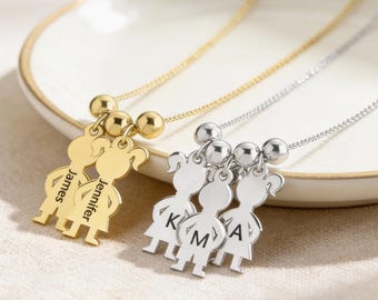 Mom Necklace with Boy Girl Charms Sterling Silver