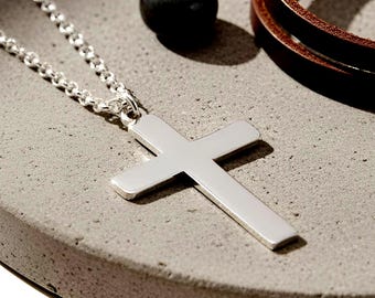 Sterling Silver Cross Necklace, Christian Faith Pendant for Men