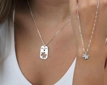 Custom Dog Tag Puzzle Necklace Set Sterling Silver