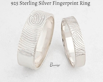 Fingerprint Ring Set for Couple Sterling Silver