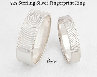 Fingerprint Ring Set for Couple Sterling Silver