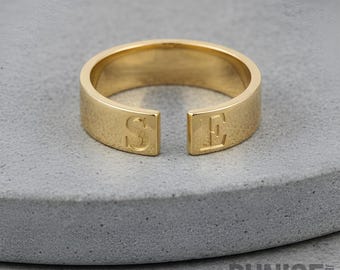 Open Ring for Women, Two Initial Rings, Sterling Silver