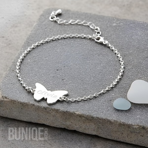 Schmetterling Fußkettchen mit Gravur: Sterling Silber Fußkettchen mit Wunschgravur - Sommer Schmuck Geschenk