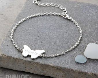Engraved Butterfly Anklet Sterling Silver