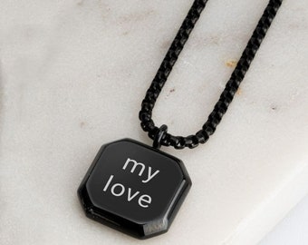 Black Onyx Stone Tag Necklace