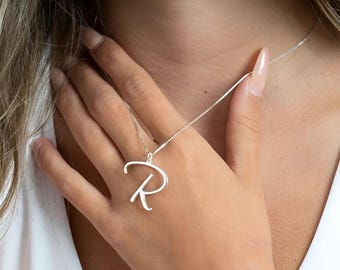 Cursive Initial Necklace Sterling Silver