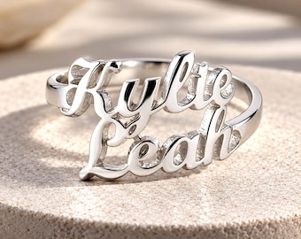 Double Name Ring, Multiple Names Ring in Sterling Silver, 2 or 3 Names