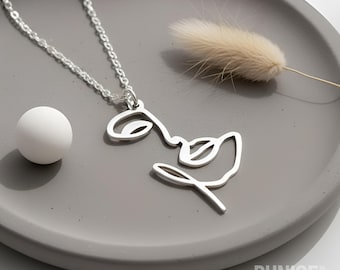 Woman Face Necklace Sterling Silver