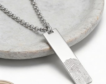 Fingerprint Bar Necklace, Vertical Sterling Silver or Gold-Plated