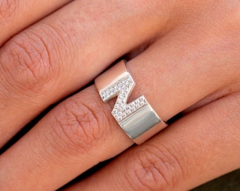 CZ Initial Ring in Sterling Silver