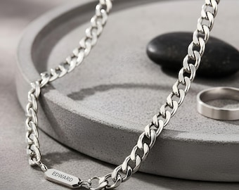 Cuban Link Tag Necklace Stainless Steel