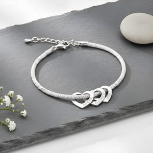 Mom Bracelet with Kids Names, Sterling Silver Heart Charm Jewelry - Grandkids Grandma Family Gift image 7