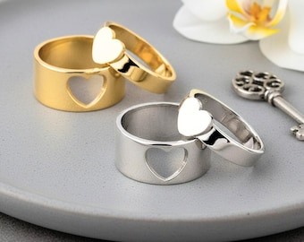 Puzzle Heart Ring Set, Sterling Silver