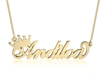 14K Gold Crown Name Necklace