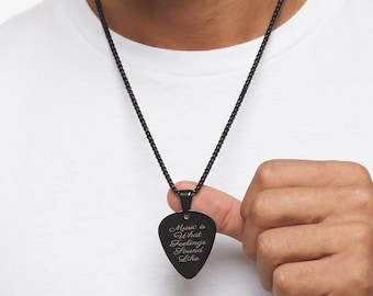 Black Guitar Pick Necklace Stainless Steel