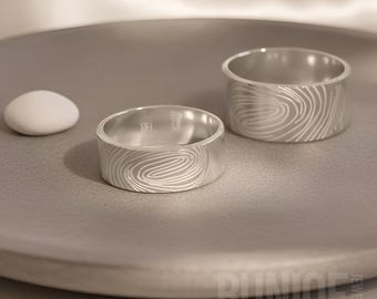 Fingerprint Ring Set for Couple Sterling Silver
