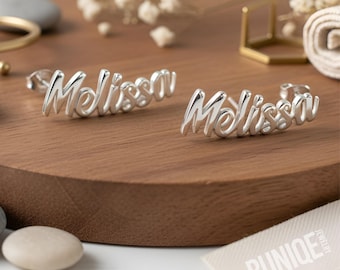 Custom Name Earrings, Ear Climber Studs: Sterling Silver