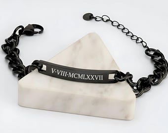 Custom Engraved Bracelet Black Stainless Steel