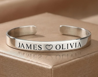Custom Engraved Cuff Bracelet, Sterling Silver 925