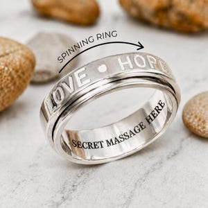 Personalized Spinner Ring, Sterling Silver Engraved Wedding Band