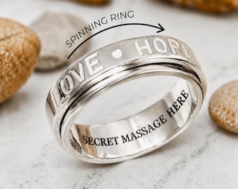 Personalized Spinner Ring, Sterling Silver Engraved Wedding Band