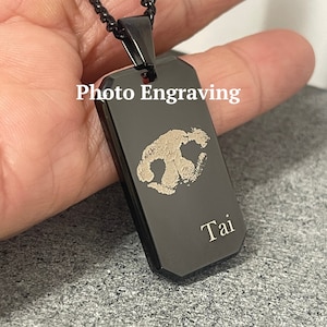 Dog Tag Necklace, Personalized Engraved Logo Necklace, Photo, Actual Handwriting Pendant, Mens Jewelry