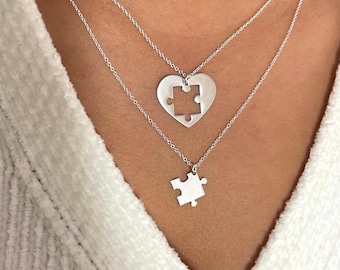 Heart Puzzle Necklace Set Sterling Silver