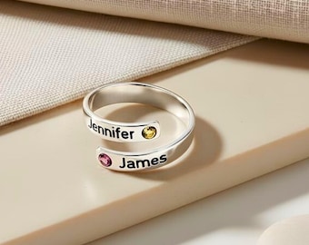 Two Names and Birthstones Wrap Ring