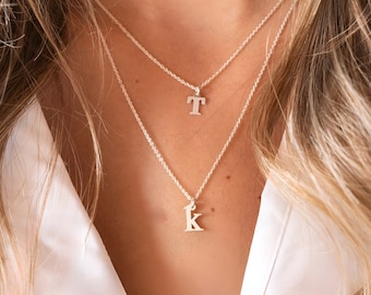 Tiny Initial Necklace Sterling Silver