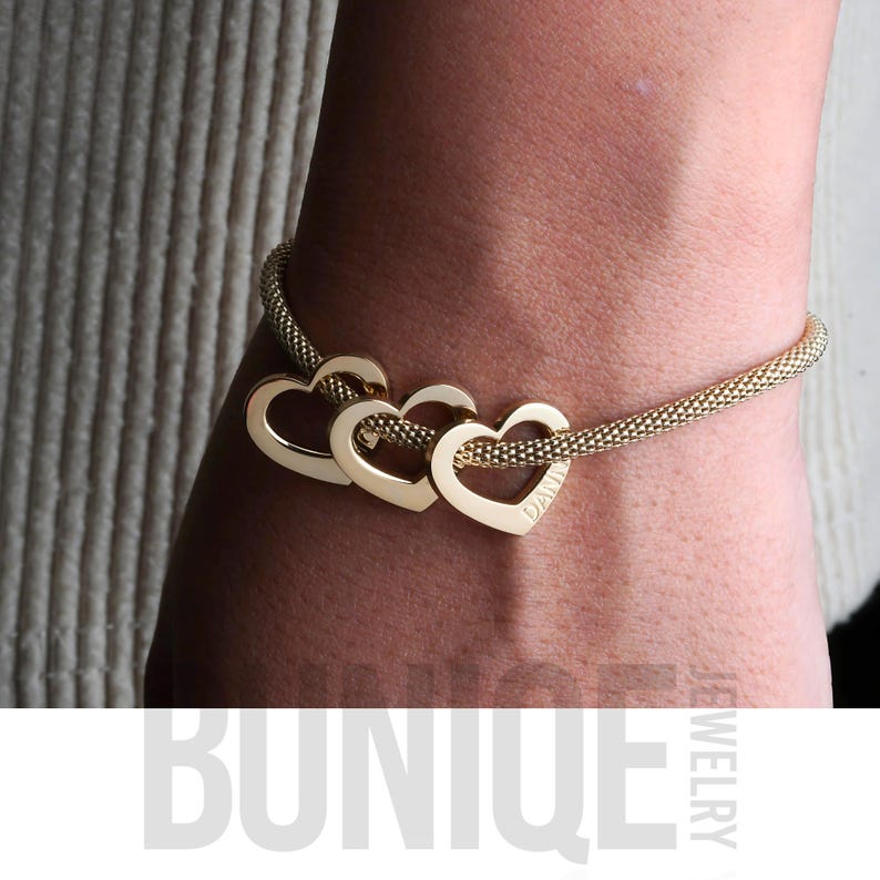 Mom Bracelet with Kids Names, Sterling Silver Heart Charm Jewelry - Grandkids Grandma Family Gift image 5