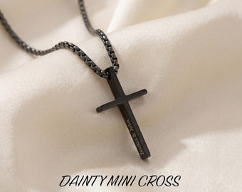 Dainty Cross Necklace for Men, 3D Custom Engraved