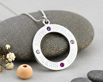 Mother Necklace with Kids Names & Birthstones