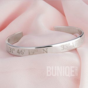 Sterling Silver Coordinates Cuff Bracelet: Custom Engraved Bangle