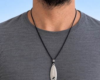 Surfboard Necklace Sterling Silver, Personalized Wave Pendant