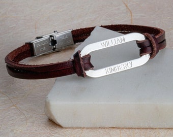 Mens Bracelet Black or Brown Leather Wristband