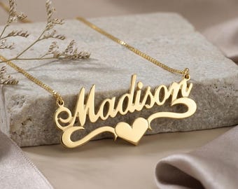 Heart Name Necklace, Sterling Silver 925 or Gold Plated