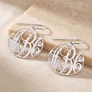 Sterling Silver Monogram Earrings - Personalized 3 Initial - Statement Jewelry Gift for Her